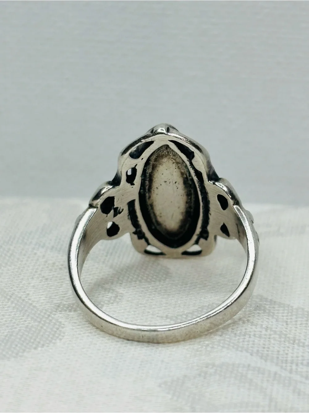 Vintage WM Co Paua Abalone Shell Sterling Silver Marquise Ring - Size 8